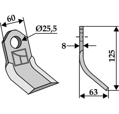 Couteau-Y pour broyeur 125x60mm BREVIGLIERI / BREVIAGRI adaptable - Blacksteel©