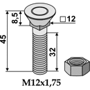 Rübenroderschraube mit Vierkantansatz und Sechkantmutter M12x1,75x45 Europäische EA-Qualität