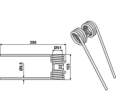 Dent de fenaison pour faneuse KUHN 58561900 adaptable - BlackSteel©