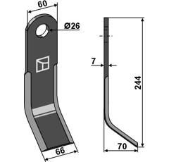 Couteau-Y pour broyeur 244x60mm KVERNELAND MAY010016 adaptable - Blacksteel©