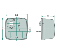 Feu de position gauche/droite 84 x 84 mm pour JOHN DEERE AL258770 HELLA