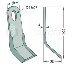 Couteau-Y pour broyeur 102x30mm PERUZZO adaptable 