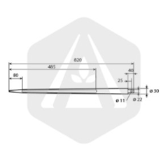 Dent de fourche profil H percé 820 mm - Ø 30 mm adaptable