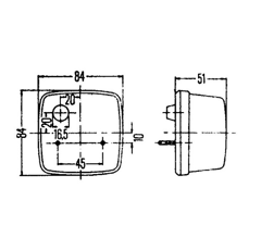 Feu avant tracteur HELLA 84 x 84 x 51 mm