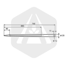 Dent de fourche profil H percé 760 mm - Ø 30 mm adaptable