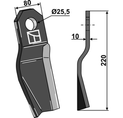 Couteau torsadé gauche pour broyeur 220 x 80 mm RÖLL 690609 adaptable- BlackSteel©