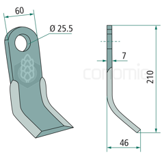 Fléau 210 mm pour broyeur SEKO 333003 adaptable