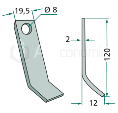 Couteau-Y pour broyeur 120x18,5mm AGRIA adaptable 