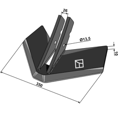 Soc ailette 350 mm pour déchaumeur KÖCKERLING 651226 adaptable