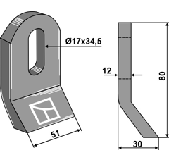 Fléau 80 x 51 x 30 x 12 mm pour broyeur MÜTHING MU000449 adaptable