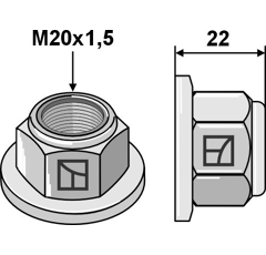 Écrou à embase à freinage interne - Polystop - M20x1,5 - 10.9