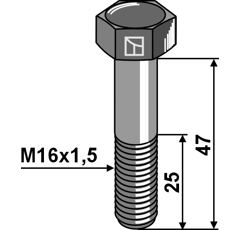 Boulon hexagonal M16 x 1,5 x 47 mm pour herse rotative FRANDENT adaptable