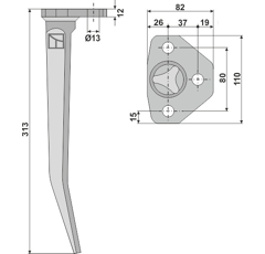 Dent de herse alternative 3 trous arrière AMAZONE 6302100 adaptable