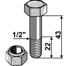 Perno con tuerca 43 mm para trituradora TAARUP - TIM 40882400 adaptable