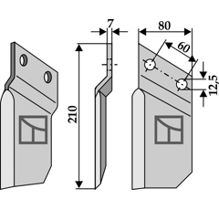 Lame 210 x 80 x 7 mm pour cureuse rotative DONDI adaptable