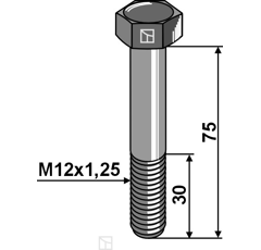 Boulon à tête hexagonale avec filet fin - M12x1,25X75 - 8.8