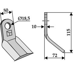 Couteau-Y pour broyeur 125x50mm M.E.A.A.T. 1844 adaptable 