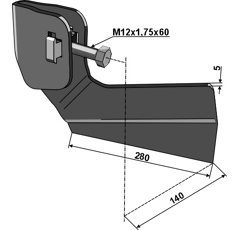 Buteur droite 140 mm pour bineuse SCHMOTZER 354325 adaptable - BlackSteel©