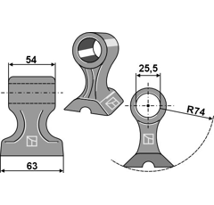 Marteau pour broyeur 63x54mm BERTI 120200013 Adaptable Blacksteel©