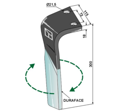 Dent droite DURAFACE pour herse rotative LEMKEN 3377034 adaptable - Blacksteel©