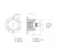 Cojinete derecha para cultivador LEMKEN 5554512 adaptable