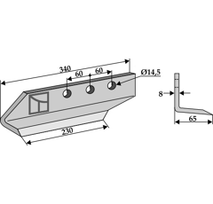 Lame gauche 340 x 65 x 8 mm pour cureuse rotative DONDI adaptable
