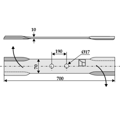 Couteau droit pour faucheur 700 x 190 mm HERMES adaptable - Blacksteel©