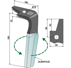 Dent gauche DURAFACE pour herse rotative AMAZONE 951012 adaptable - Blacksteel©