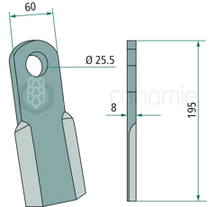 Couteau droit pour broyeur 195x60mm SICMA adaptable 