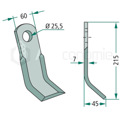 Fléau baïonnette 215 mm pour broyeur AGRICOM adaptable