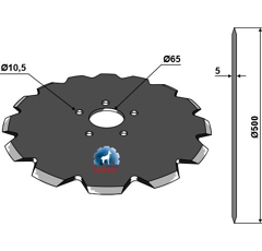 Cuchilla circular Ø 500 mm NIAUX para arado KUHN 110027 adaptable - BlackSteel©