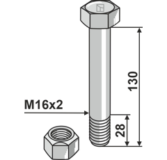 Schraube M16x2 x 28 x 130 für Mulcher Nachbau  