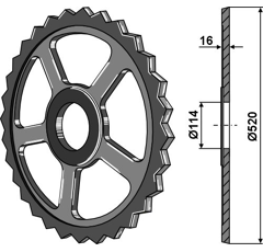 Rueda estrella Ø 530 mm para rodillo QUIVOGNE RFT53750 adaptable