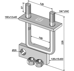 Boulon étrier 225 x 25 pour bineuse adaptable - BlackSteel©