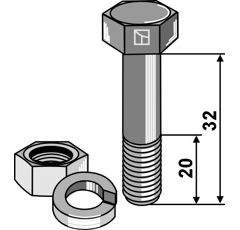 Boulon avec écrou et rondelle-ressort - 7/16x32 12.9 adaptable - Blacksteel©