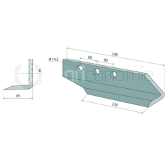 Lame droite 340 x 65 x 8 mm pour cureuse rotative DONDI adaptable