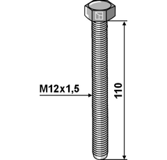 Boulon M12x1,5 x 110 mm pour bineuse adaptable - BlackSteel©