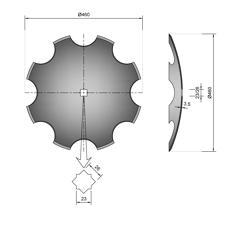 Disque crénelé ∅460x3,5 pour cover crop adaptable