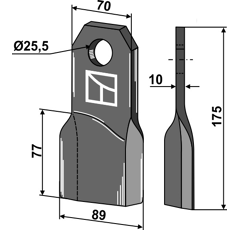 Couteau gauche pour broyeur 175 x 10 mm  FEHRENBACH M175L adaptable - BlackSteel©