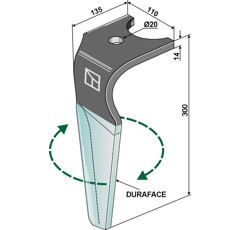 Dent droite DURAFACE pour herse rotative KUHN K2502270 adaptable - Blacksteel©