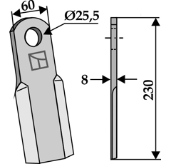 Couteau droit pour broyeur 230x60mm AGRIMASTER 3000580 adaptable - Blacksteel©