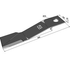 Fléau gauche 560 mm pour broyeur BOMFORD 00764663 adaptable