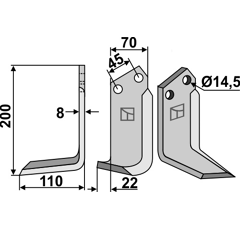 Lame gauche pour Fraise/Rotavator MALETTI 100080 adaptable