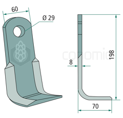 Couteau pour broyeur 198x60mm BERTI adaptable 