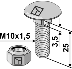 Flachrundschraube M10x1,5x25 mit Selbstsichernder Mutter
