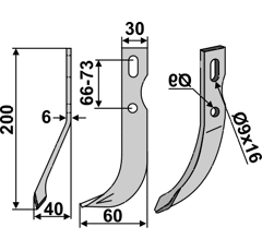 Fräsmesser Links 200 x 30 Agria, Benassi Nachbau