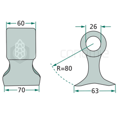 Marteau pour broyeur 70x60mm SEPPI 480.20.004 Adaptable 