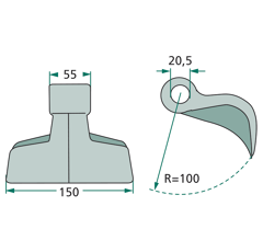 Hammerschlegel 150 x 55 mm für Mulcher AGRIMASTER - AGRICOM - AGROMEC - Nachbau