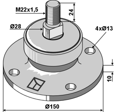 Palier pour cover-crops courts Ø 28 - 13 mm adaptable - BlackSteel©