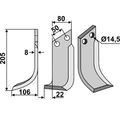 Fräsmesser Links 205 x 80 Meritano Nachbau